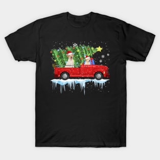 Funny Nova Scotia Duck Tolling Retriever Rides Car Red Truck Christmas Tree - Merry Christmas T-Shirt